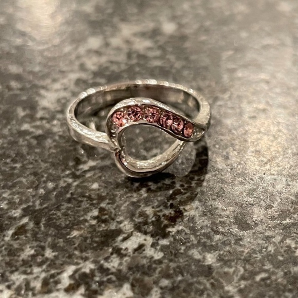Anthropologie Silver Pink Gemstone Heart Ring